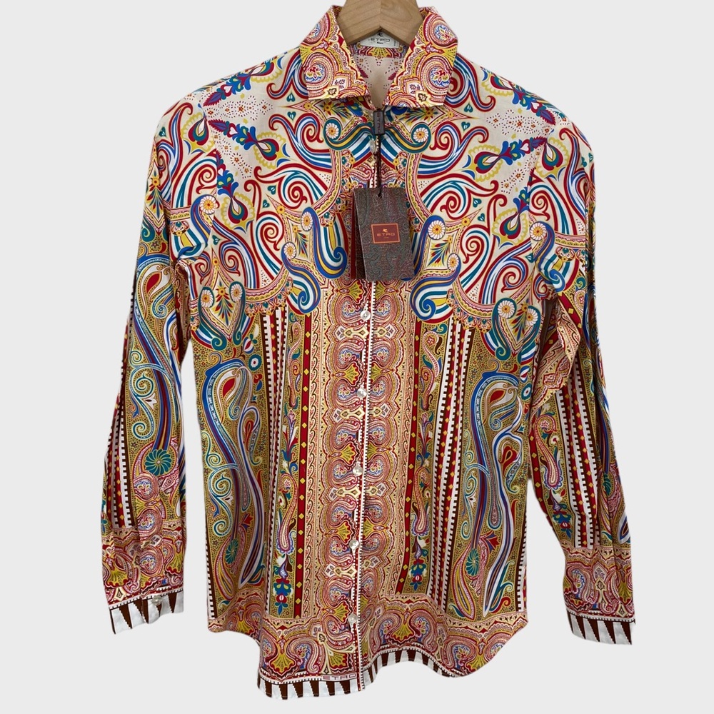 ETRO Multicolor Paisley Boyfriend Fit Button Down Shirt NWT Size 38